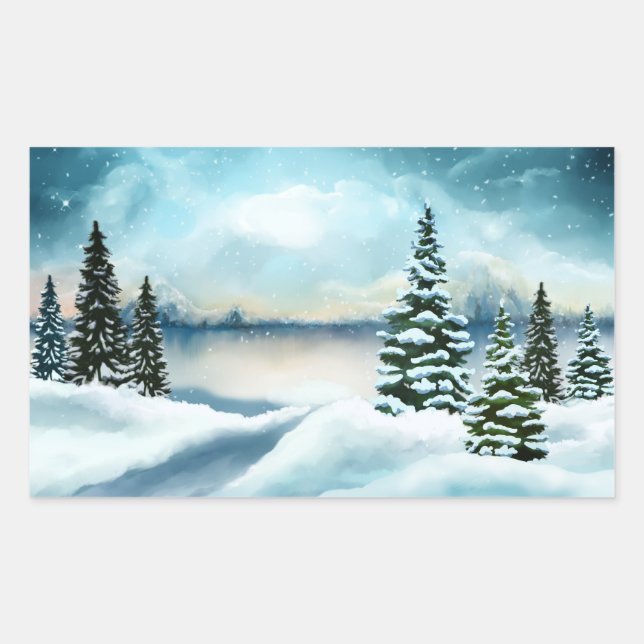 Scenic Winter Wonderland Watercolor Painting Sticker (Front)