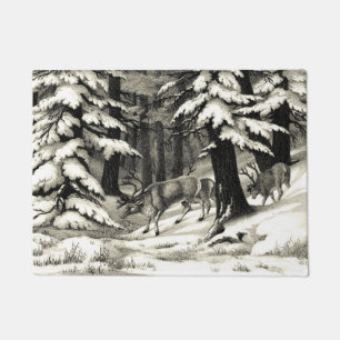 Scenic Winter Woods Snowy Evergreens Wildlife Doormat