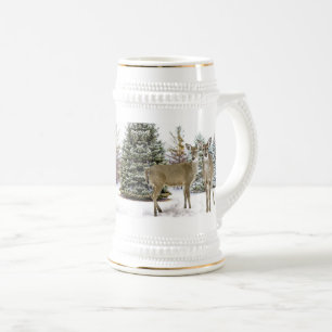 Scenic Winter Woods with Deer Holiday Home Beer Stein