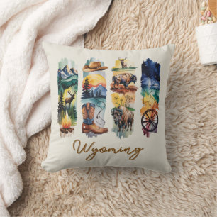 Scenic Wyoming Brushstrokes Art Throw Pillow