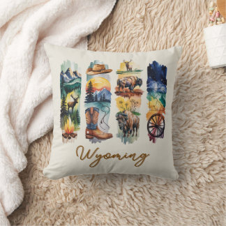 Scenic Wyoming Brushstrokes Art Throw Pillow