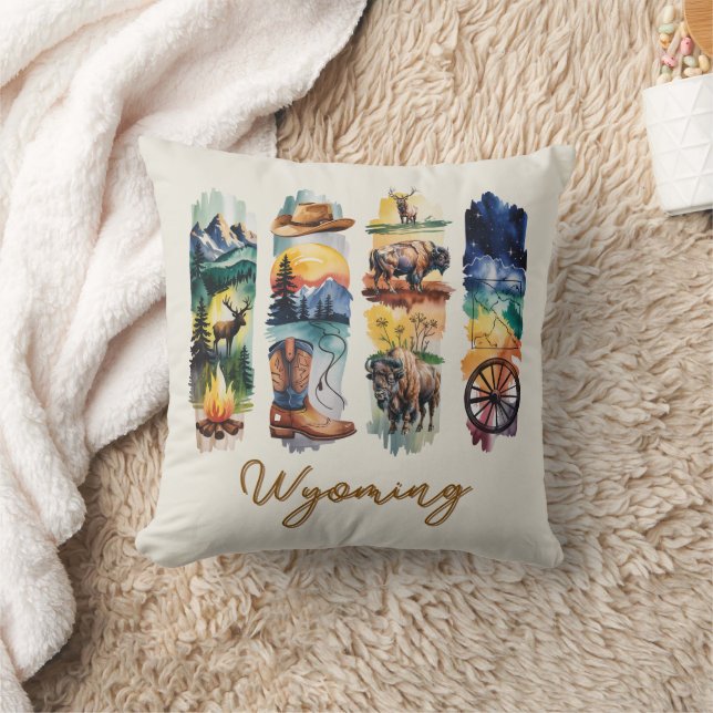 Scenic Wyoming Brushstrokes Art Throw Pillow (Blanket)