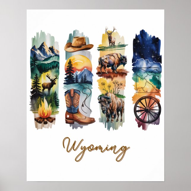 Scenic Wyoming Brushstrokes Poster (Front)