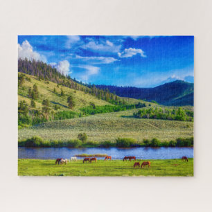 Scenic Wyoming Mountains with Horses Puzzle