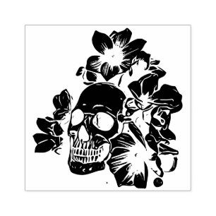 Schädel mit Mangnolia Blumen Rubber Stamp