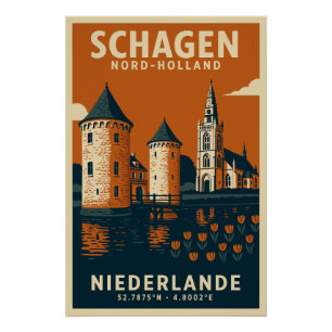 Schagen Nord Hollande Pays-Bas Affiche de voyage