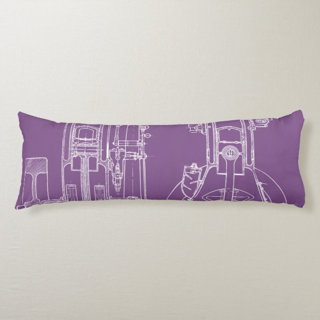 Schematic Engineering Drawing Early Gas Engine Body Pillow (Front)