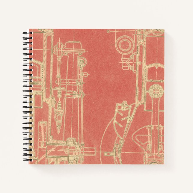 Schematic Engineering Drawing Early Gas Engine Notebook (Front)