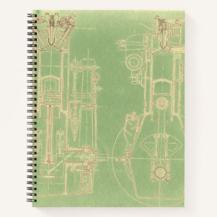 Schematic Engineering Drawing Early Gas Engine Notebook