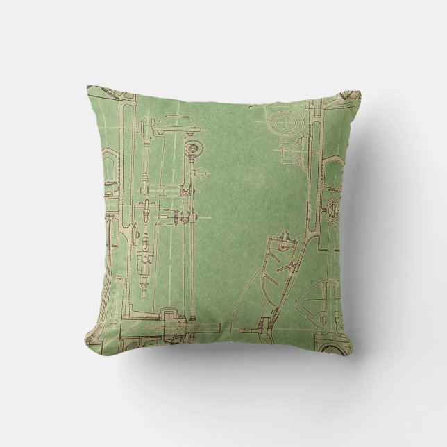 Schematic Engineering Drawing Early Gas Engine Throw Pillow (Front)