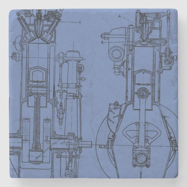 Schematic Mechanical Engineer Drawing Blueprint Stone Coaster (Front)