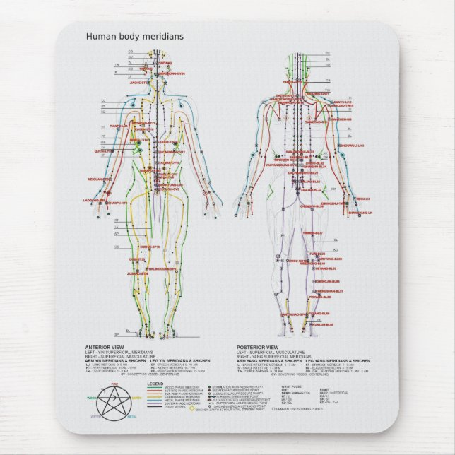 Schematic of the Chinese or Human Body Meridians Mouse Pad (Front)