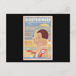 Scheveningen sun see vintage poster postcard