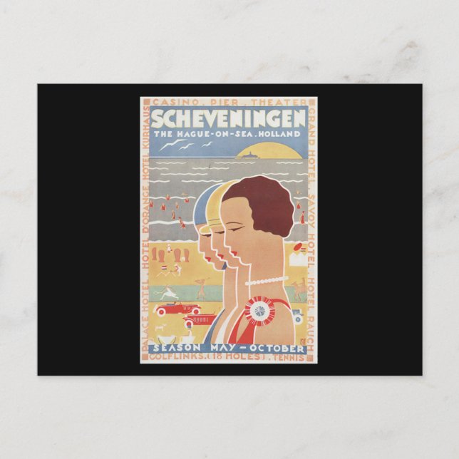 Scheveningen sun see vintage poster postcard (Front)