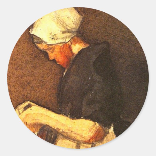 Scheveningen Woman Portrait by Vincent van Gogh Classic Round Sticker (Front)
