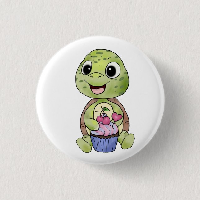 Schildkröte mit Muffin  1 Inch Round Button (Front)