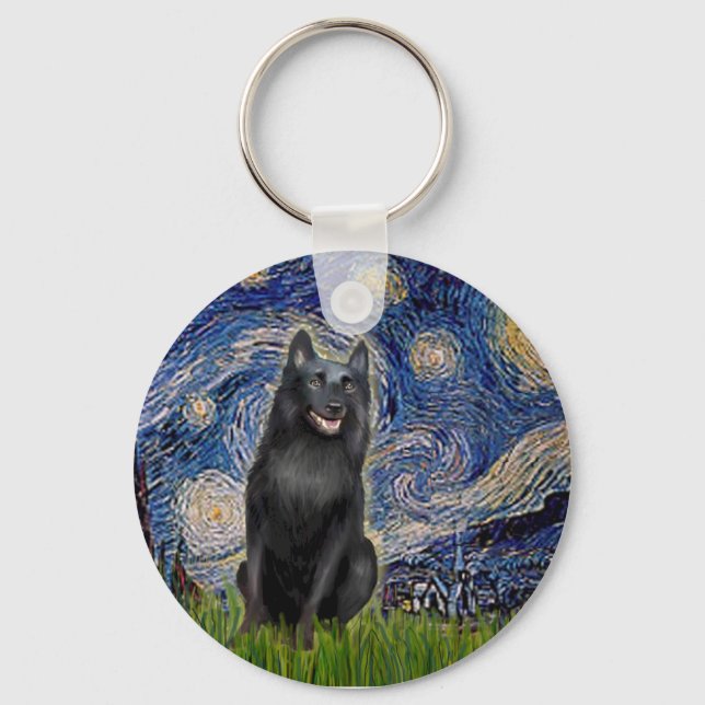 Schipperke 5 - Starry Night Keychain (Front)