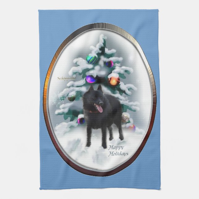 Schipperke Christmas Kitchen Towel (Vertical)