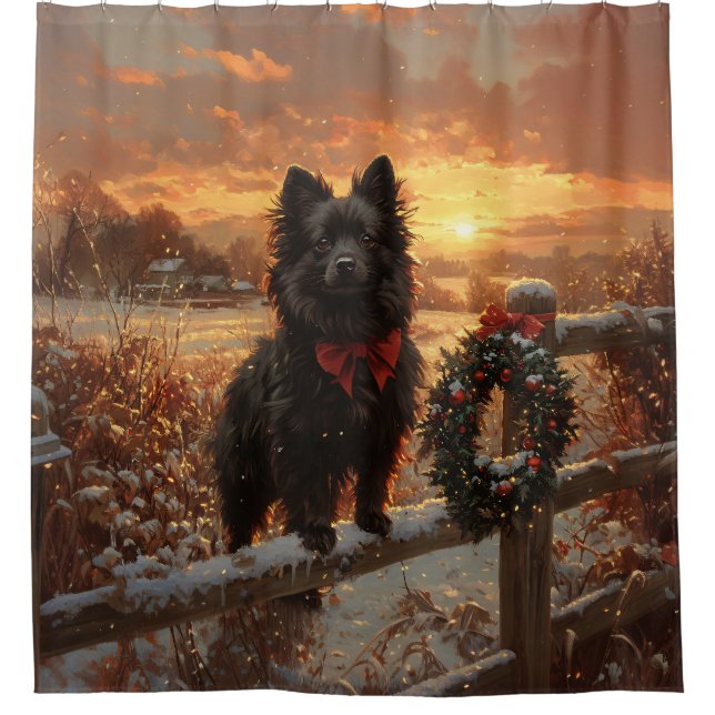 Schipperke Dog Rustic Winter Sunset (Front)