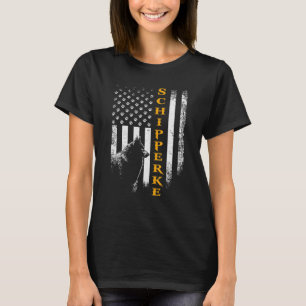 Schipperke Dog Silhouette American Flag Funny T-Shirt
