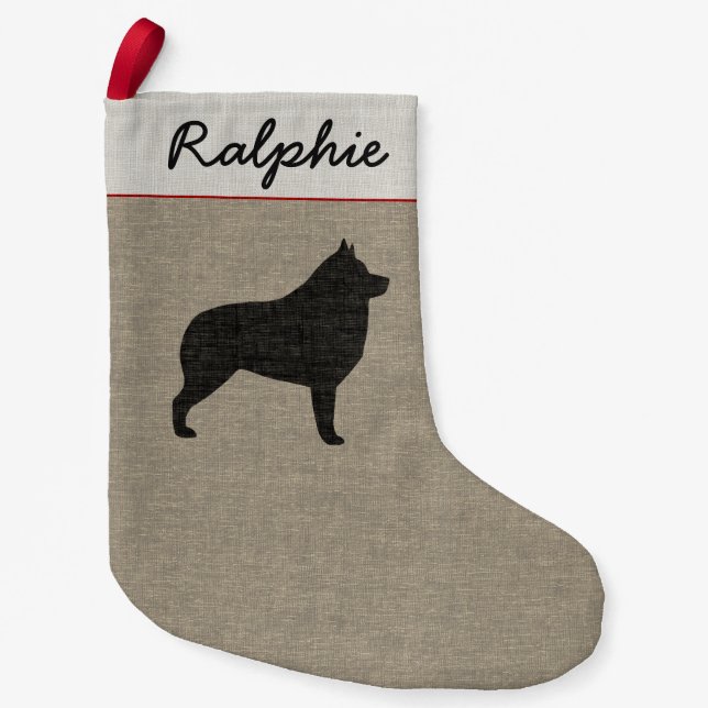 Schipperke Dog Silhouette Personalized Holiday Small Christmas Stocking (Front)