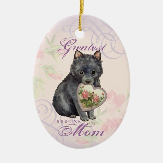 Schipperke Heart Mom Ceramic Ornament (Front)