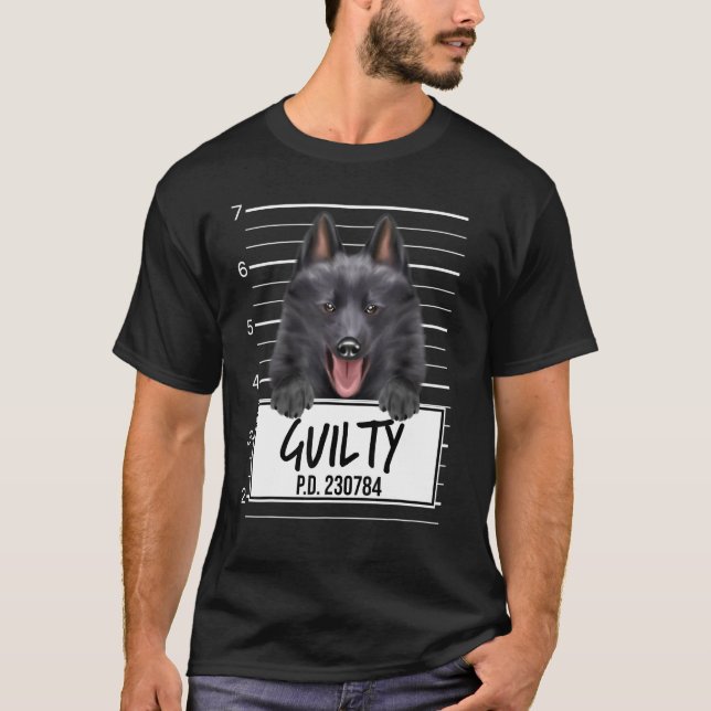 Schipperke Mugshot Guilty Dog T-Shirt (Front)