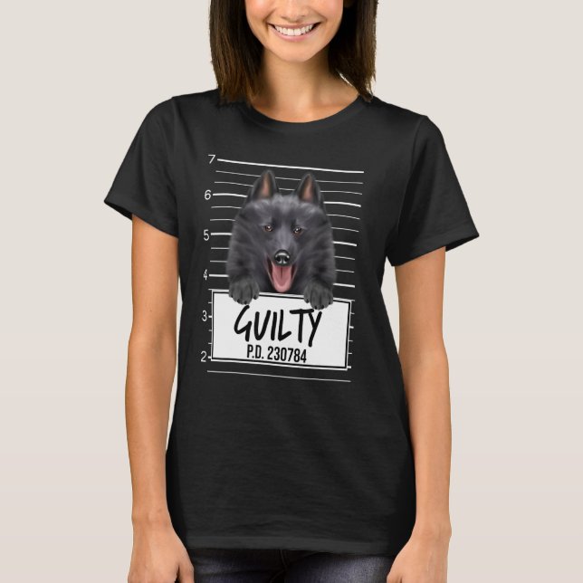 Schipperke Mugshot Guilty Dog T-Shirt (Front)
