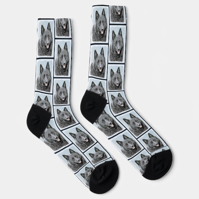 Schipperke Painting Black Cute Original Dog Art Socks (Right)