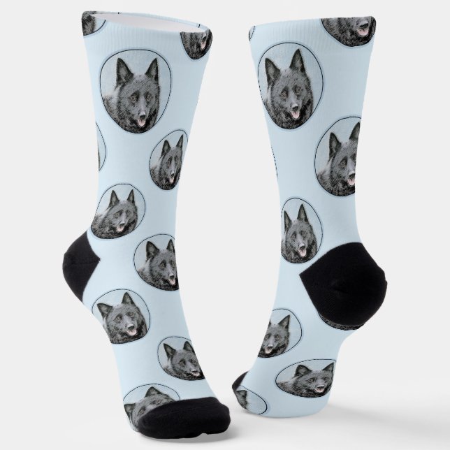 Schipperke Painting Black Cute Original Dog Art Socks (Angled)