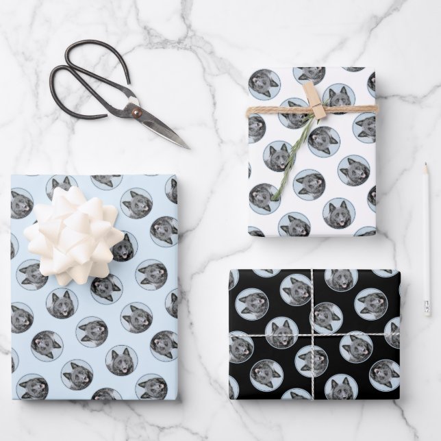 Schipperke Painting Black Cute Original Dog Art Wrapping Paper Sheet (Front)