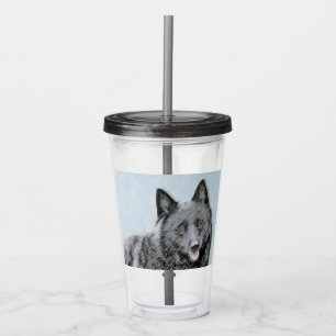 Schipperke Painting - Cute Original Dog Art Acrylic Tumbler