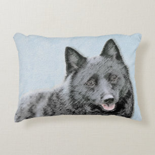 Schipperke Painting - Cute Original Dog Art Decorative Pillow