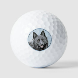 Schipperke Painting - Cute Original Dog Art Golf Balls