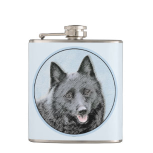 Schipperke Painting - Cute Original Dog Art Hip Flask