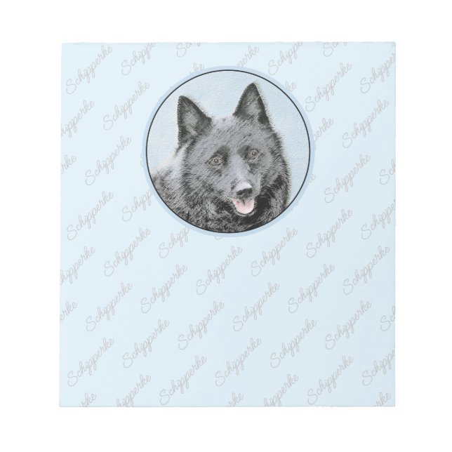 Schipperke Painting - Cute Original Dog Art Notepad (Front)