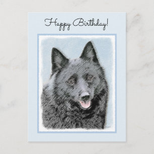 Schipperke Painting - Cute Original Dog Art Postcard