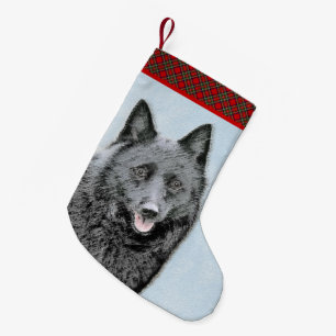Schipperke Painting - Cute Original Dog Art Small Christmas Stocking