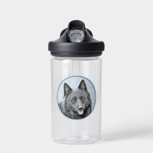 Schipperke Painting - Cute Original Dog Art Water Bottle