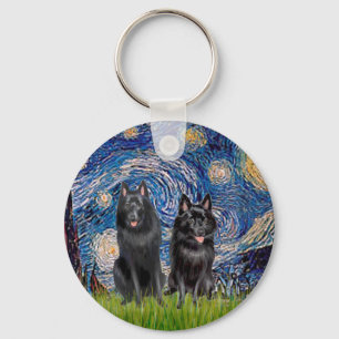 Schipperkes (two) - Starry Night Keychain