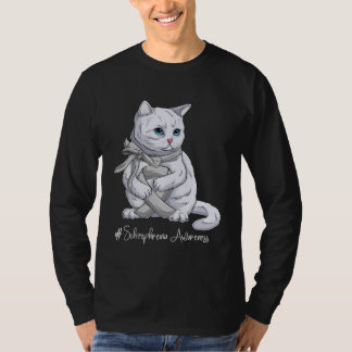 Schizophrenia Awareness Month Silver Ribbon Cat T-Shirt