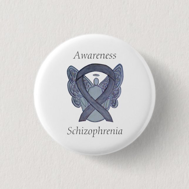 Schizophrenia Awareness Ribbon Angel Custom Pins (Front)