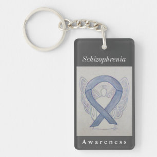 Schizophrenia Awareness Ribbon Angel Keychain
