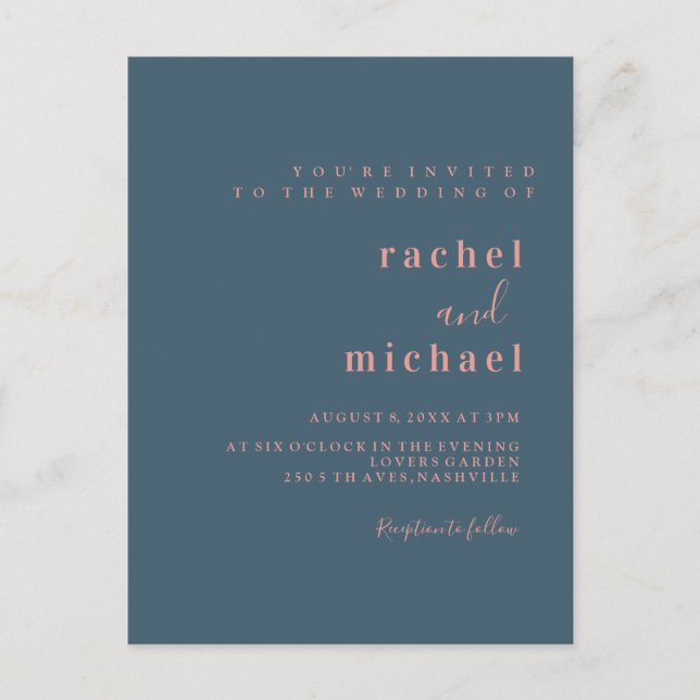 Schlicht elegante Hochzeitseinladung Postcard (Front)