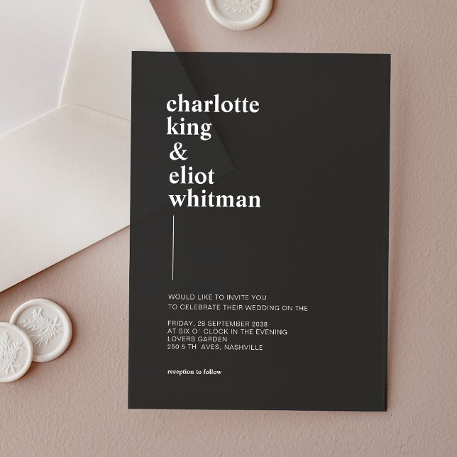 Schlicht modern, bold, dark grey acrylic  invitations (Modern, bold, dark grey acrylic  invitations)