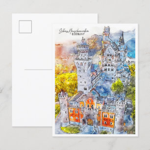 Schloss Neuschwanstein Germany travel watercolor Postcard