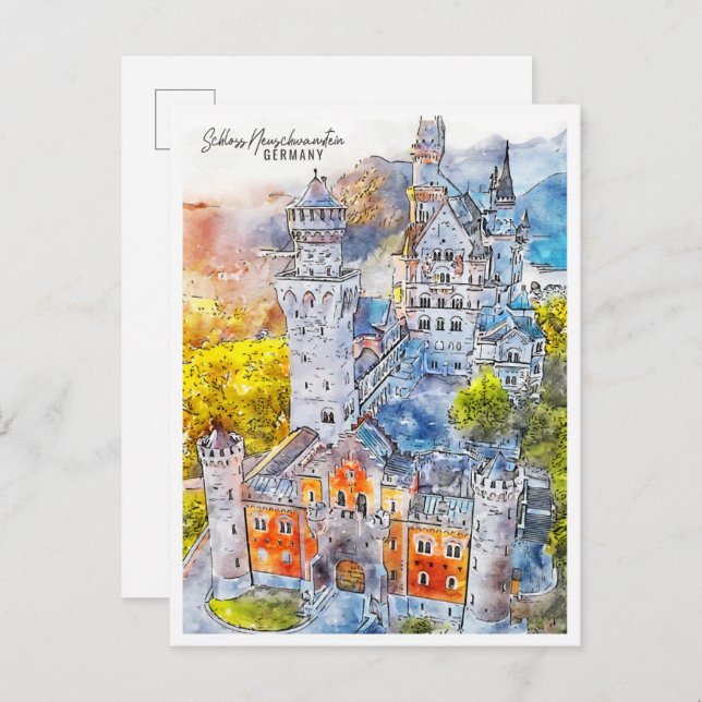 Schloss Neuschwanstein Germany travel watercolor Postcard (Front/Back)