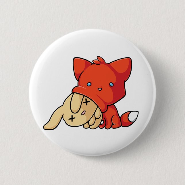 SCHLUP Fox Eating Rabbit 2 Inch Round Button (Front)