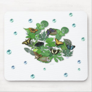 Schmetterlinge mit Blätter, Regentropfen, Perlen Mouse Pad