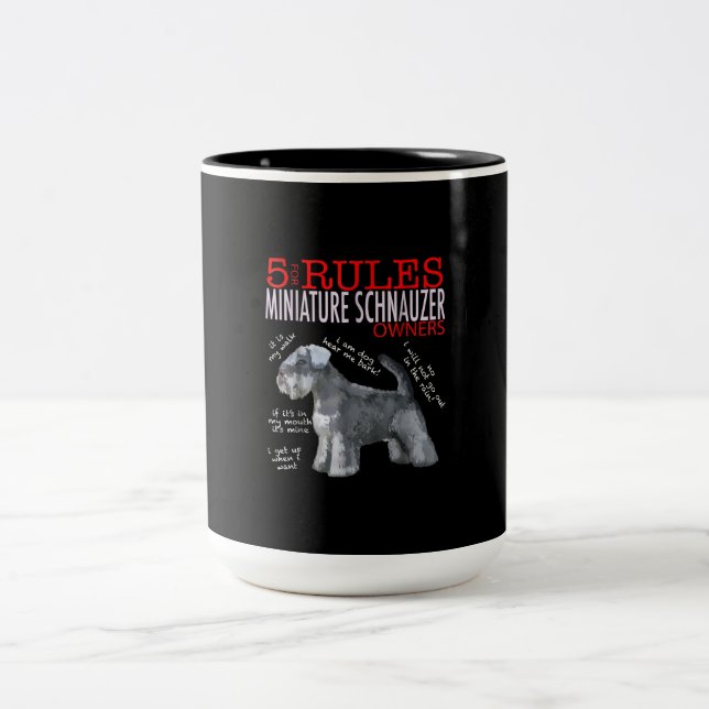Schnauzer |5 Rules For Miniature Schnauzer Owners Two-Tone Coffee Mug (Center)